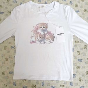 Cute Kitten Graphic Pullover T-shirt