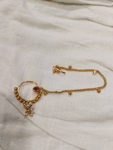 Elegant Gold Nath with Ruby and Pearls