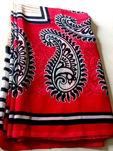 Vibrant Red Paisley Print Saree