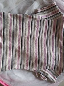 Striped Button-Up crop t shirt