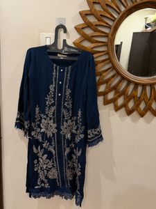 Elegant Navy Blue Embroidered Pakistani Kurta Set