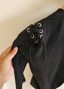 Black Lace-Up Shoulder Bodysuit Size S
