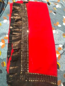 red georgette saree for karwachauth
