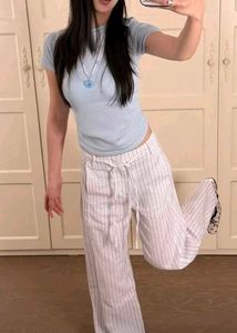 Striped Linen Wide-Leg Pants