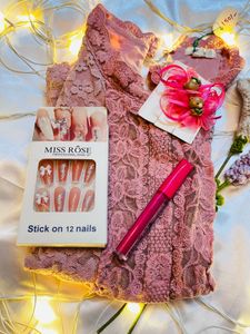Pink Lace Blouse & Makeup Set