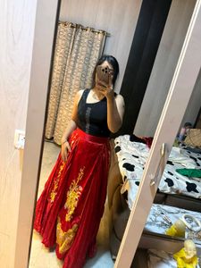 Stunning Red Embroidered Lehenga Set
