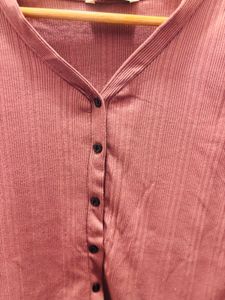 Mauve Ribbed Button-Front Top