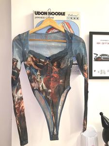 Mesh Art Print Bodysuit
