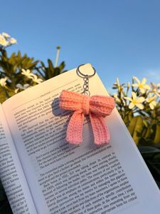 Handmade Crochet Red Bow Keychain