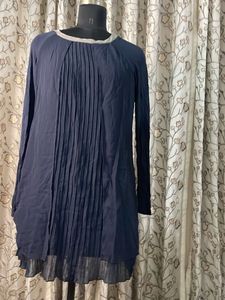 Elegant Navy Blue Pleated Kurta