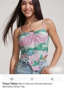 New Abstract Print Gathered Corset Top