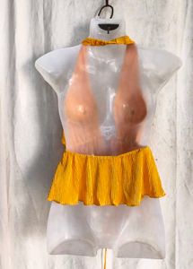 Yellow Halter Neck Peplum Top
