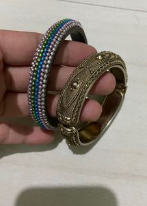 Boho Chic Beaded Metal Bangle Set