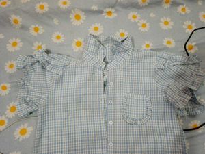 Cute Blue Gingham Ruffle Top