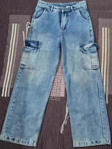 Light Wash Denim Cargo Pants
