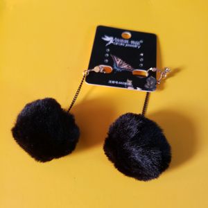 Black Fluffy Pom Dangle Earring