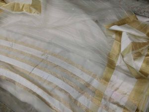 Elegant White Organza Saree with Gold Border