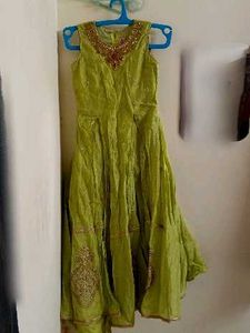 Green Ethnic Gown with Gold Embroidery