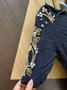 Elegant Black Kurti with Embroidered Neckline