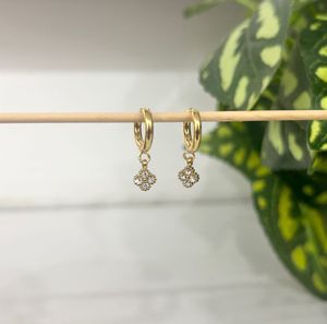 Gold Clover Charm Hoop Earrings