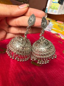 Oxidized Silver Jhumka Earrings