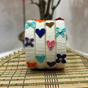 Handmade Thread Bangles with Heart & Flower Embell