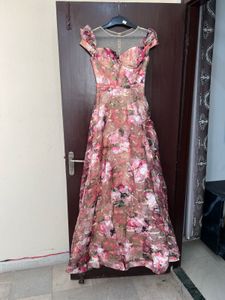 Pink Floral Print Evening Gown