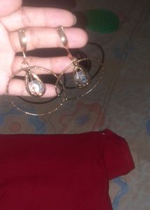 Gold Hoop Earrings with white Drops