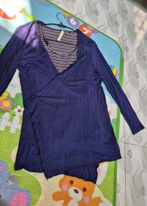 Blue Cardigan &amp; Striped Top Set
