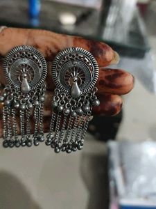Oxidized Silver Peacock Earrings