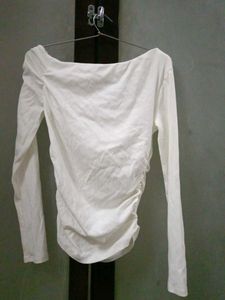 Chic White Ruched Long Sleeve Top