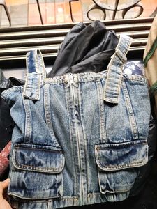denim corset with white crop shirt