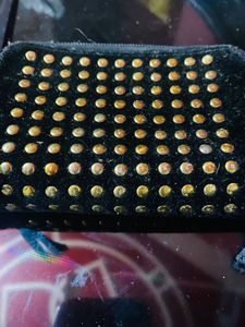 Studded Black Pouch with Bear Charm