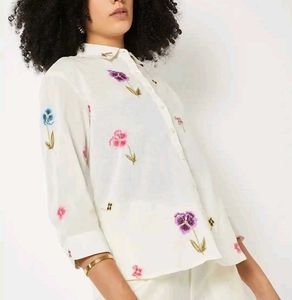 Embroidered White Cotton shirt