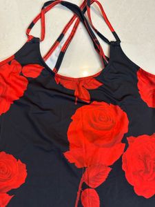 Black Rose Print Spaghetti Strap Dress