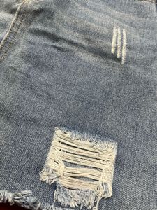 Distressed Denim Skirt with Side Stripes