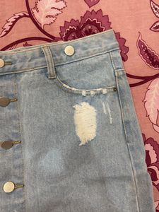 Light Wash Ripped Denim Skirt