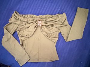 Olive green Off-Shoulder Twist Front Top