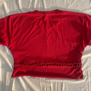 Red Cropped Cotton Candy Tee