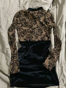 Shein Velvet & Floral Print Mini Dress