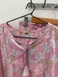 Pink Floral Print Kurta Set