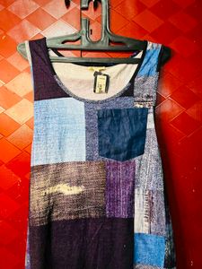 Patchwork Sleeveless Top with Pocket