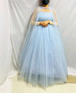 Elegant Blue Tulle Gown