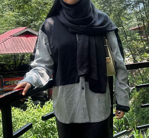 Chic Striped Kurta Set with Black Overlay