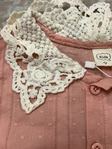 Cute Pink Ruffle Top with Lace Collar