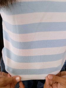 Blue &amp; White Striped Polo Top
