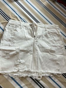 White Ripped Denim Mini Skirt