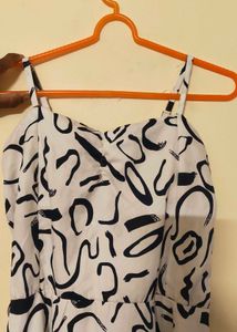 White Abstract Print Spaghetti Strap Dress