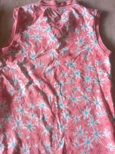 Sleeveless Pink Floral Polo Top