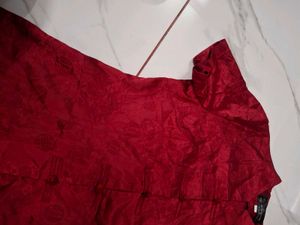 Elegant Red Silk Mandarin Collar Kurta